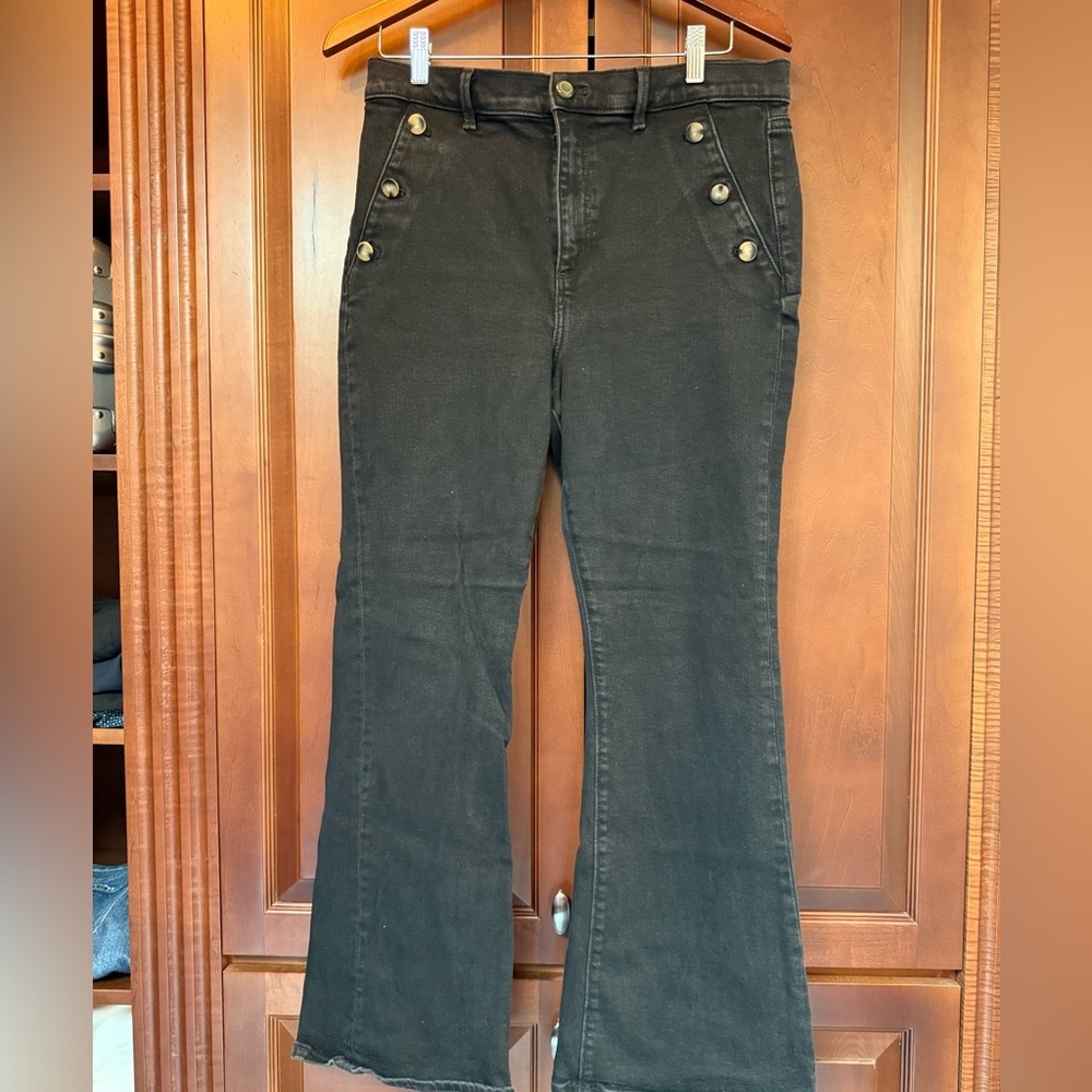Ann Taylor black sailor front wide leg jeans size 12